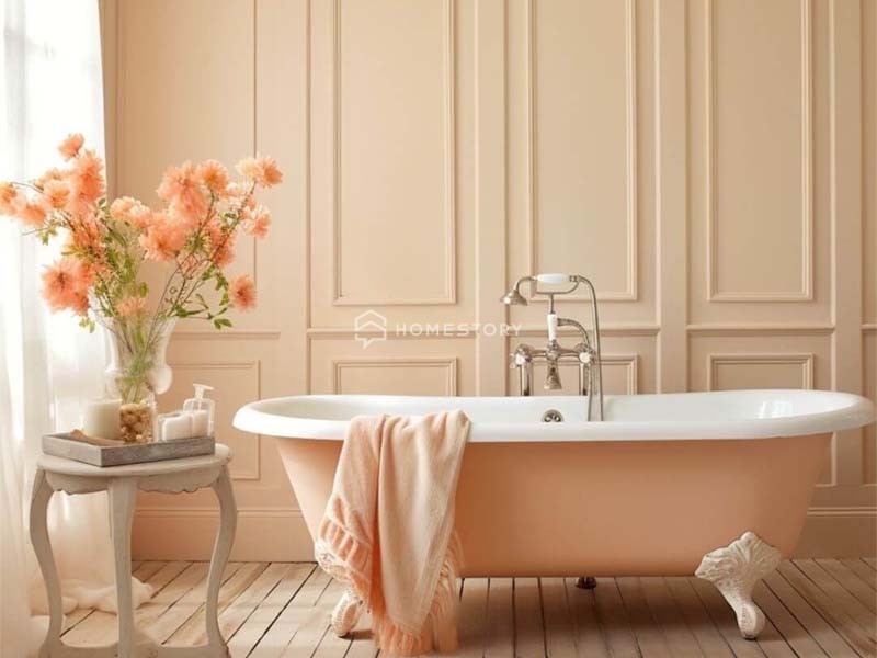 Mẫu phòng tắm phong cách Tân cổ điển sử dụng tông màu Peach Fuzz 
